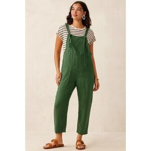 Yuki Buttons Handmade Women's Green Linen Tie Shoulder Overalls Jumpsuit- Size L